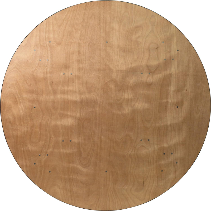 72'' Round Wood Folding Banquet Table, Natural Color Plywood Top, Metal Frame