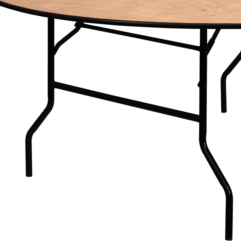 72'' Round Wood Folding Banquet Table, Natural Color Plywood Top, Metal Frame