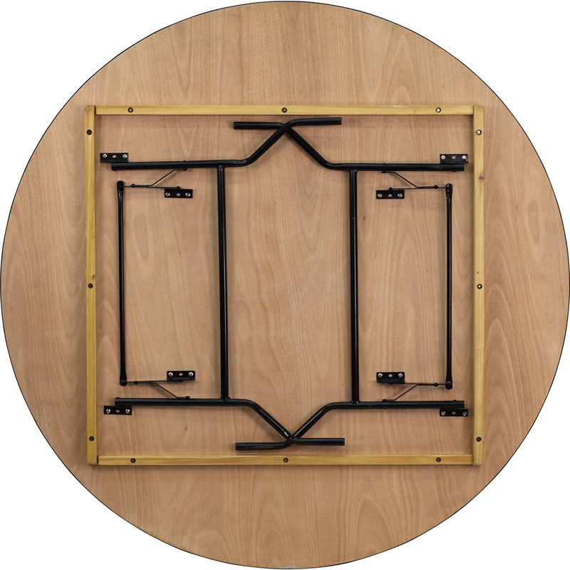 72'' Round Wood Folding Banquet Table, Natural Color Plywood Top, Metal Frame