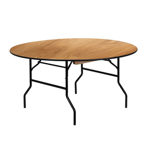 72'' Round Wood Folding Banquet Table, Natural Color Plywood Top, Metal Frame