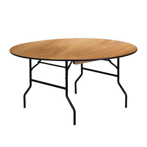 72'' Round Wood Folding Banquet Table, Natural Color Plywood Top, Metal Frame
