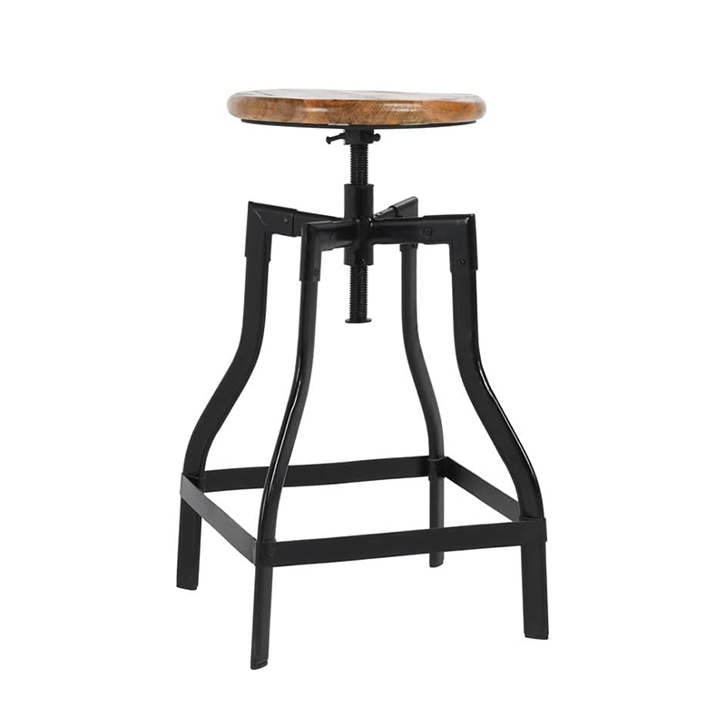 Industrial Style Counter Stools Adjustable Backless Chair with Wood Seat and Metal Base ZG18-038