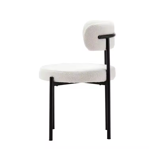 Lamb Wool Vanity Room Chair Modern Upholstered Accent Chair with Metal Legs and Back(ZG23-069)