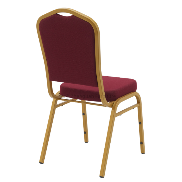 Anji Zhenguan Stackable Burgundy Fabric Gold Frame Premium Crown Back Metal Banquet Chair(ZG10-008)