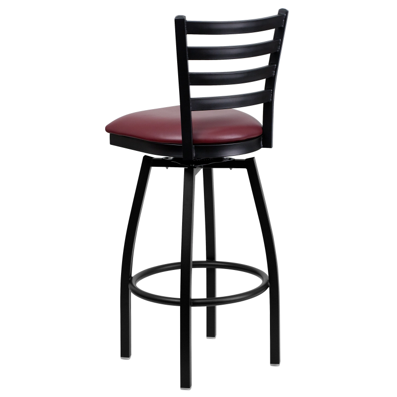 ZG Black Finish Ladder Back Swivel Bar Stool with Burgundy Vinyl Padded Seat for Restaurant (ZG21-072)