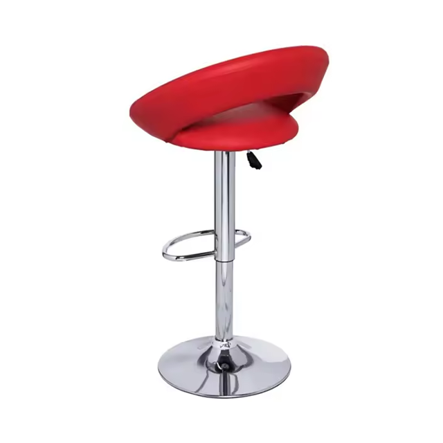 Height Adjust Faux Leather Bar Stool Kitchen Chair with Rotary Chrome Base