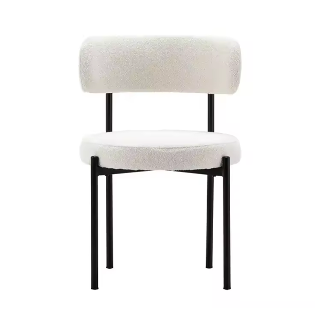 Lamb Wool Vanity Room Chair Modern Upholstered Accent Chair with Metal Legs and Back(ZG23-069)