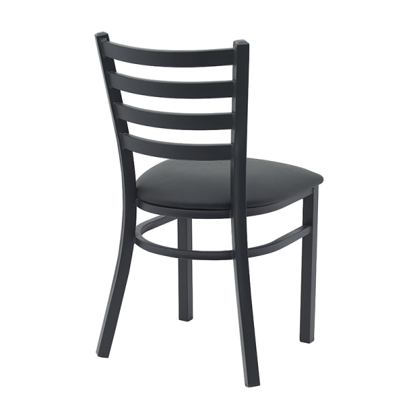 Metal Ladder Back Dining Restaurant Kitchen Chair with Comfort Black Vinyl Leather Padded Seat(ZG23-109)