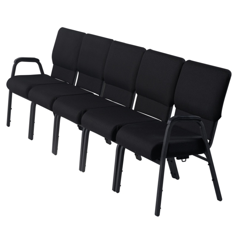 Wholesale Cheap Stackable 20.5'' Wide Metal Black Church Chair with Armrest for Auditorium Worship(ZG13-009)