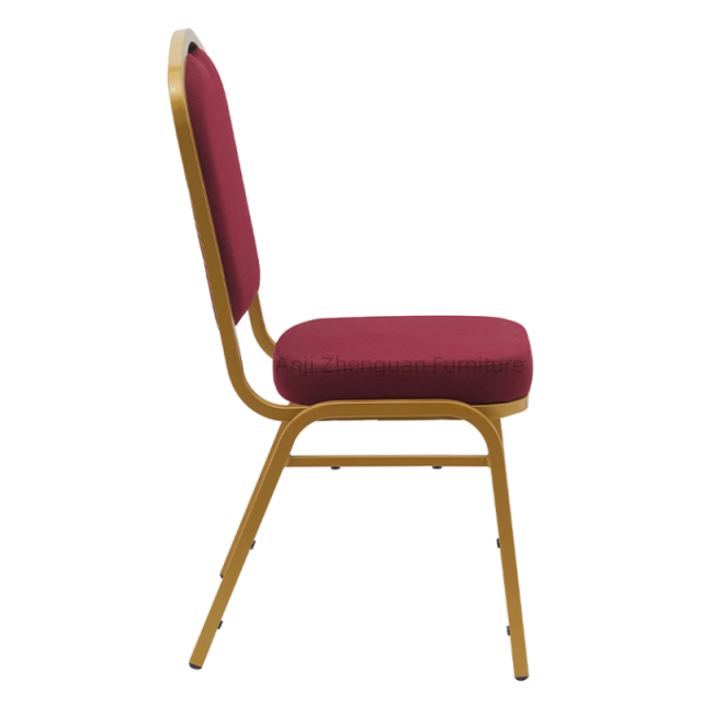 Anji Zhenguan Stackable Burgundy Fabric Gold Frame Premium Crown Back Metal Banquet Chair(ZG10-008)