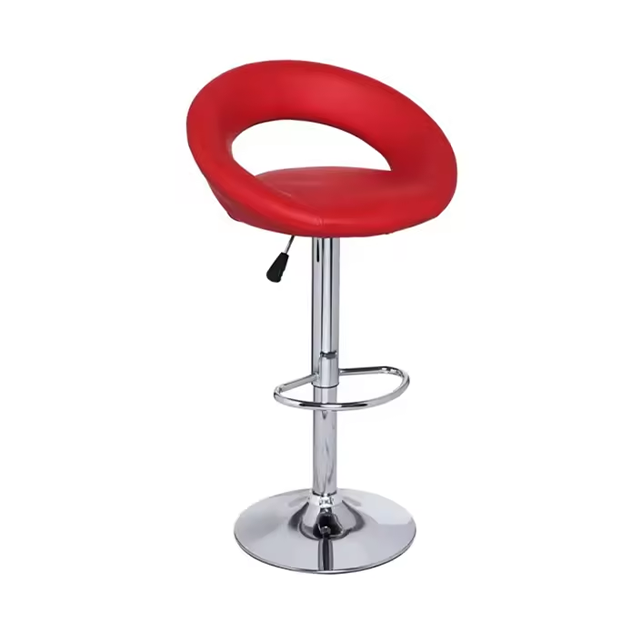 Height Adjust Faux Leather Bar Stool Kitchen Chair with Rotary Chrome Base