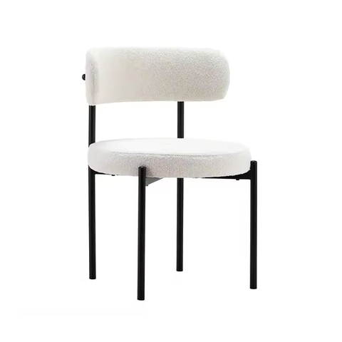 Lamb Wool Vanity Room Chair Modern Upholstered Accent Chair with Metal Legs and Back(ZG23-069)