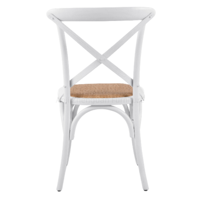 Zhenguan Stackable Outdoor Wedding Chairs Wood Crossback Chairs with Rattan Seat Hotel X Chair for Rental Party Event(ZG11-002)