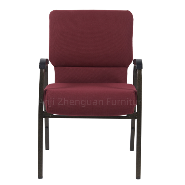 Anji Zhenguan 22 Inch Wide Stack Burgundy Fabric Stacking Church Chair Worship Chair with Armrest(ZG13-009)
