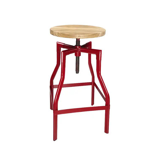 Industrial Style Counter Stools Adjustable Backless Chair with Wood Seat and Metal Base ZG18-038