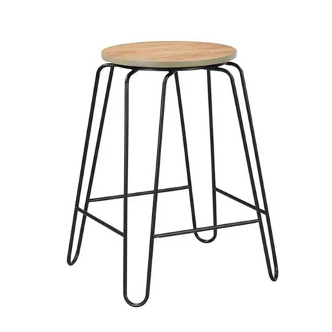 Morden Furniture Accent Steel Kitchen Stools Natural Color Wood Seat Kitchen Chair ZG21-032