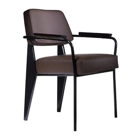 Factory Directly Wholesale Armrest Accent Brown Leather Dining Chair Metal Tolix Industrial Bistro Dining Chair (ZG23-007)