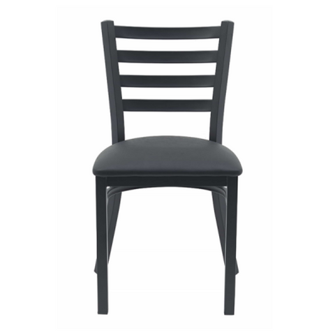 Metal Ladder Back Dining Restaurant Kitchen Chair with Comfort Black Vinyl Leather Padded Seat(ZG23-109)