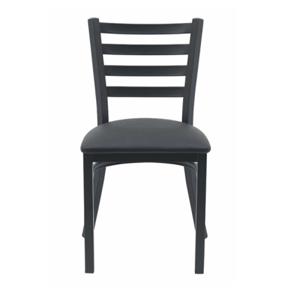 Metal Ladder Back Dining Restaurant Kitchen Chair with Comfort Black Vinyl Leather Padded Seat(ZG23-109)