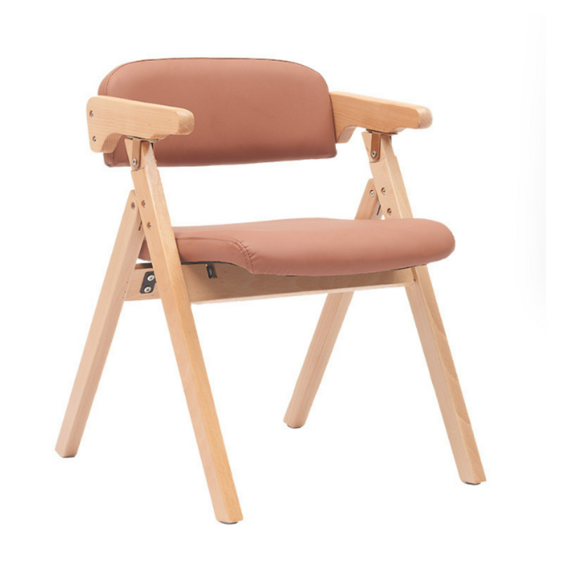 Modern Design Teak Wood Dining Chair Upholstered Seat Backrest Folding Armrests Natural Wood Chairs(ZG16-102)