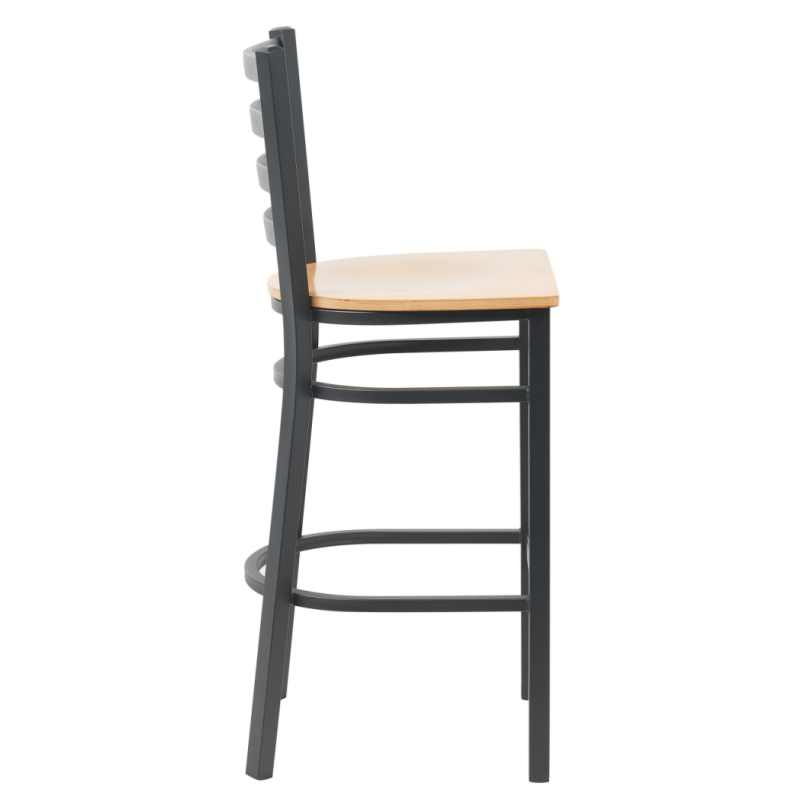 Zhenguan Restaurant Dining Black Finish Ladder Back Bar Stool Bar Chair with Light Nature Plywood Seat for Cafe Restaurant(ZG23-109B)