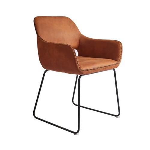 Antique Brown Upholstered Accent Chair PU Leather Dining Room Armchair with Armrest ZG23-077