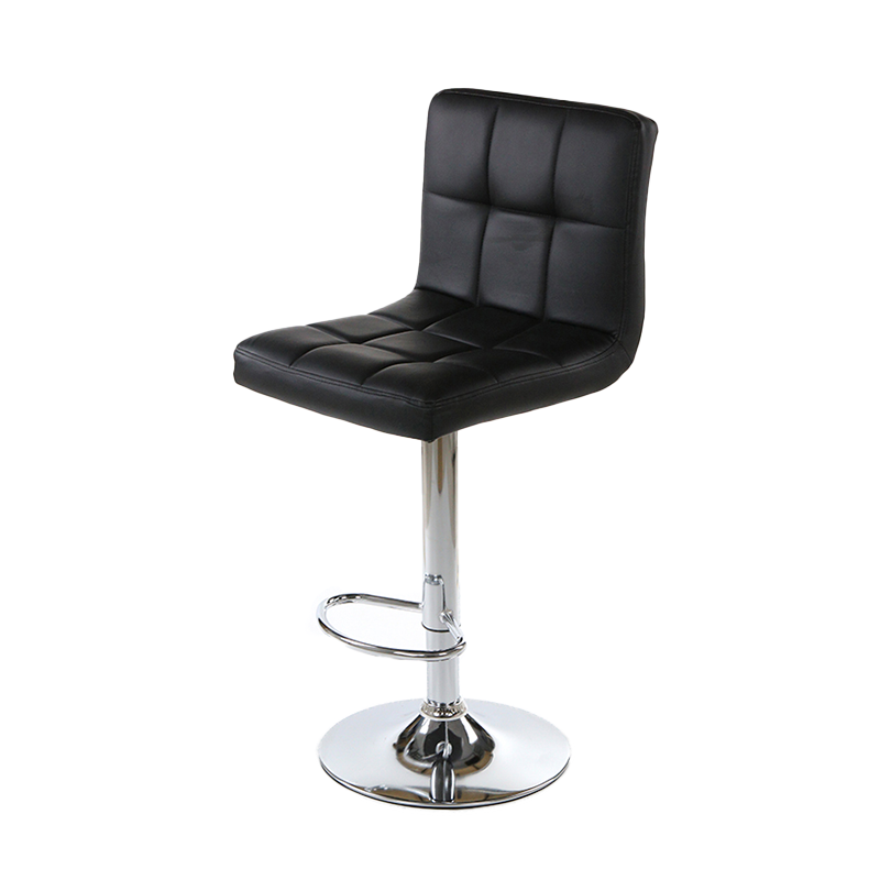 Beige Leatherette Bar Stool Counter Height Adjustable Chair in Chrome