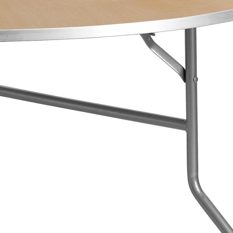 72'' Round Wood Folding Banquet Table, Natural Color Plywood Top, Metal Frame