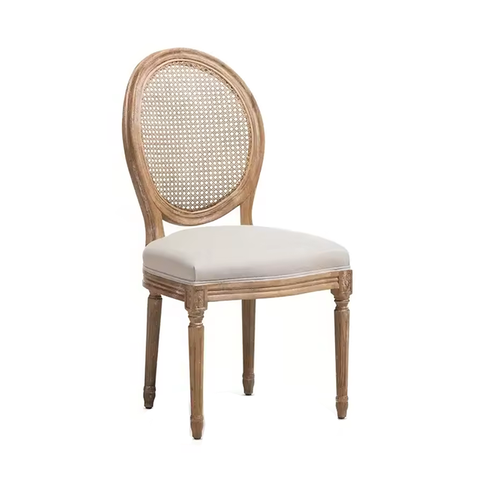 Natural Color Louis Wood Chairs Armless Oval Rattan Back Chair with Upholstered Seat ZG16-023