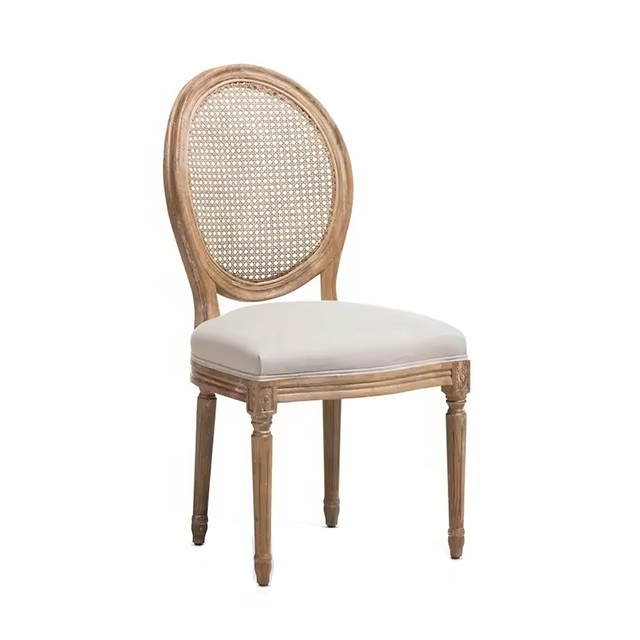 Natural Color Louis Wood Chairs Armless Oval Rattan Back Chair with Upholstered Seat ZG16-023