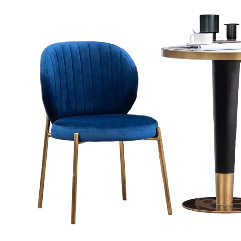 High Quality Metal Frame Kitchen Chairs Hot Metal Leg Navy Blue Velvet Padded Dining Chair ZG23-111