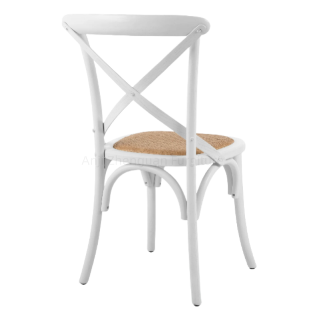 Zhenguan Stackable Outdoor Wedding Chairs Wood Crossback Chairs with Rattan Seat Hotel X Chair for Rental Party Event(ZG11-002)