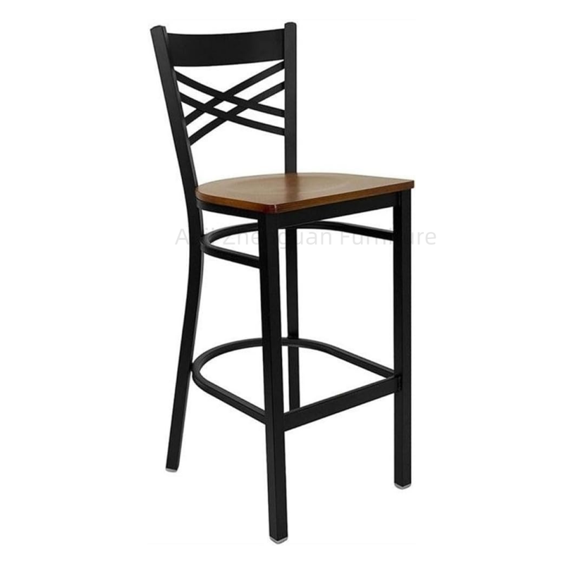 Zhenguan Restaurant Dining Plywood Cross Back Bar Stool Bar Chair with Plywood Seat (ZG21-073)