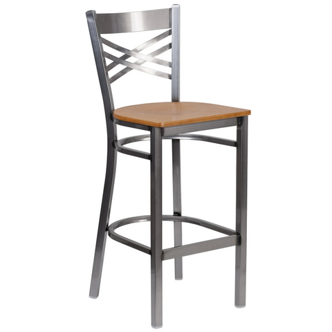 Zhenguan Restaurant Dining Plywood Cross Back Bar Stool Bar Chair with Plywood Seat (ZG21-073)