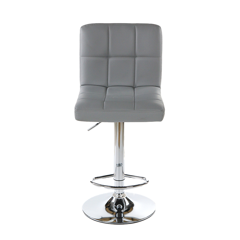 Beige Leatherette Bar Stool Counter Height Adjustable Chair in Chrome