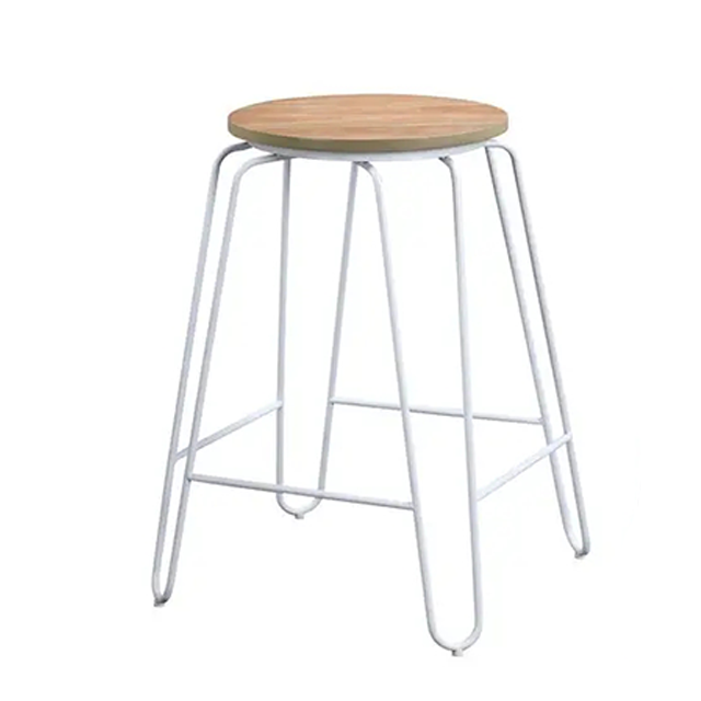 Morden Furniture Accent Steel Kitchen Stools Natural Color Wood Seat Kitchen Chair ZG21-032
