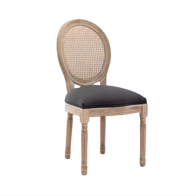 Natural Color Louis Wood Chairs Armless Oval Rattan Back Chair with Upholstered Seat ZG16-023