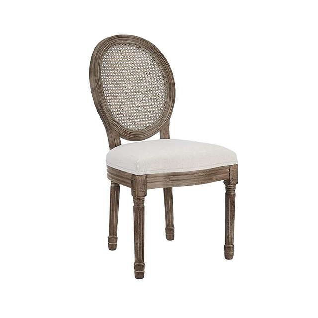 Natural Color Louis Wood Chairs Armless Oval Rattan Back Chair with Upholstered Seat ZG16-023