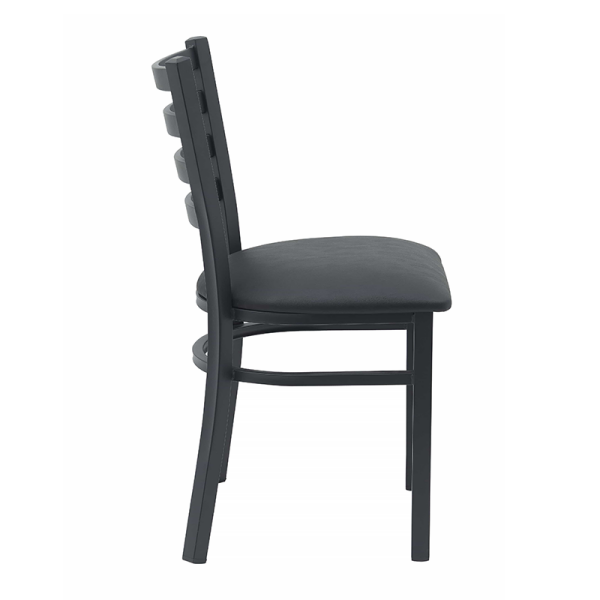 Metal Ladder Back Dining Restaurant Kitchen Chair with Comfort Black Vinyl Leather Padded Seat(ZG23-109)