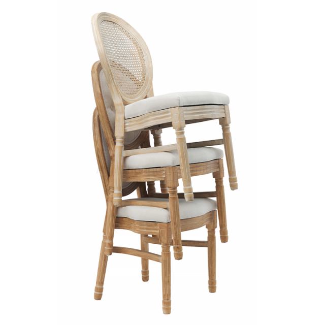 ZG Manufacturer Rubber Solid Wood Stackable Rattan Back Dining Louis Chair for Wedding Dining Event (ZG16-023)