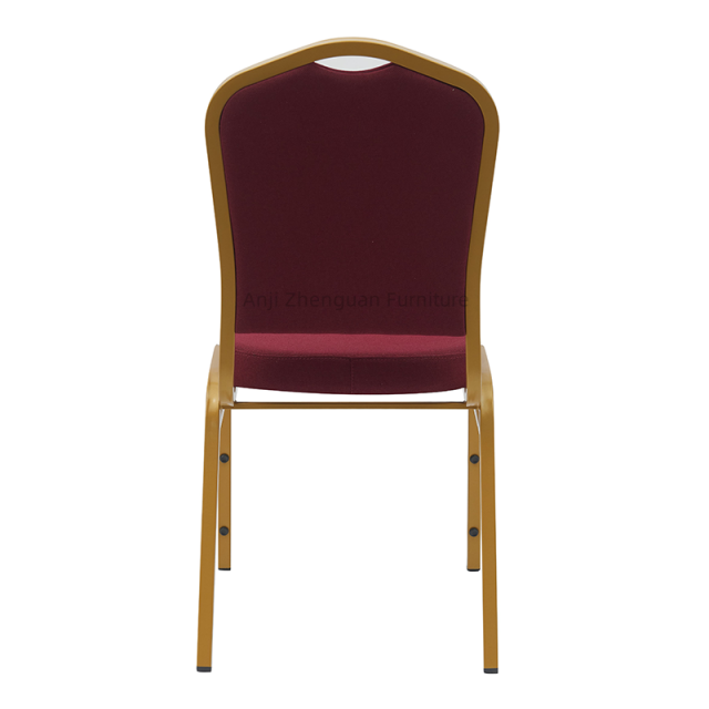 Anji Zhenguan Stackable Burgundy Fabric Gold Frame Premium Crown Back Metal Banquet Chair(ZG10-008)