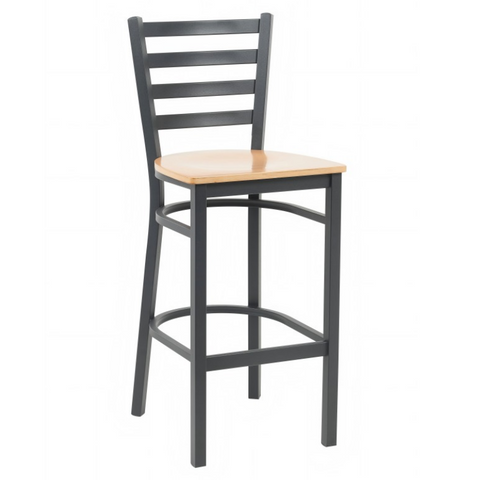 Zhenguan Restaurant Dining Black Finish Ladder Back Bar Stool Bar Chair with Light Nature Plywood Seat for Cafe Restaurant(ZG23-109B)