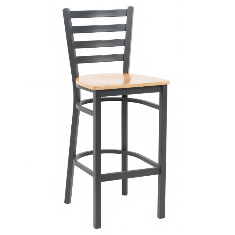 Zhenguan Restaurant Dining Black Finish Ladder Back Bar Stool Bar Chair with Light Nature Plywood Seat for Cafe Restaurant(ZG23-109B)