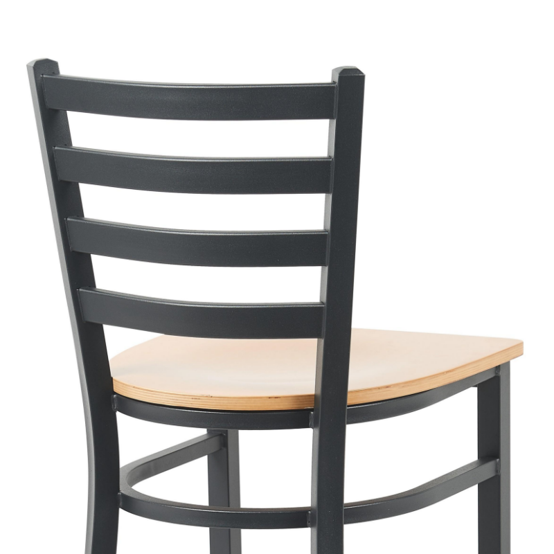 Zhenguan Restaurant Dining Black Finish Ladder Back Bar Stool Bar Chair with Light Nature Plywood Seat for Cafe Restaurant(ZG23-109B)