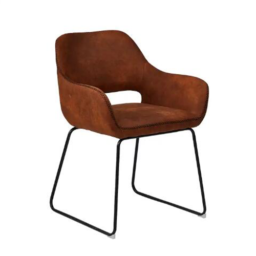 Antique Brown Upholstered Accent Chair PU Leather Dining Room Armchair with Armrest ZG23-077