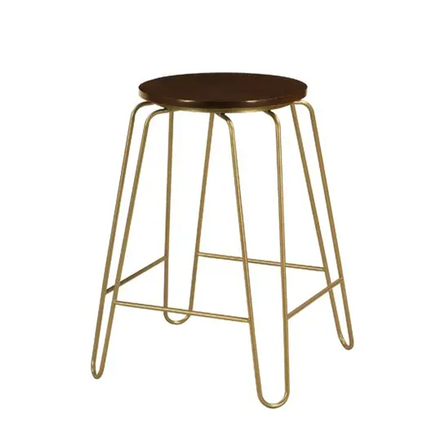 Morden Furniture Accent Steel Kitchen Stools Natural Color Wood Seat Kitchen Chair ZG21-032