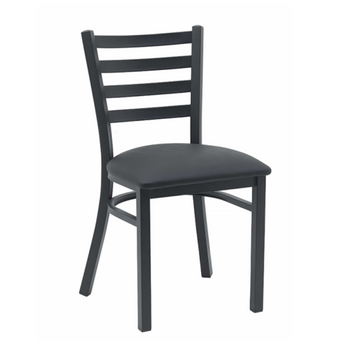 Metal Ladder Back Dining Restaurant Kitchen Chair with Comfort Black Vinyl Leather Padded Seat(ZG23-109)