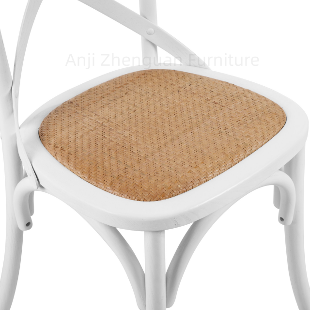 Zhenguan Stackable Outdoor Wedding Chairs Wood Crossback Chairs with Rattan Seat Hotel X Chair for Rental Party Event(ZG11-002)