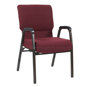 Anji Zhenguan 22 Inch Wide Stack Burgundy Fabric Stacking Church Chair Worship Chair with Armrest(ZG13-009)