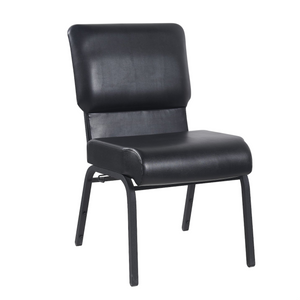 20.5 Inch Wide Black Leather Silver Vein Steel Frame Comfy Stackable Church Worship Auditorium Chair (ZG13-001)